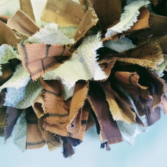 Hello There Shades of Brown Fabric Rag Wreath Door Decor Shabby Chic Decor 18" - Picture 10 of 13